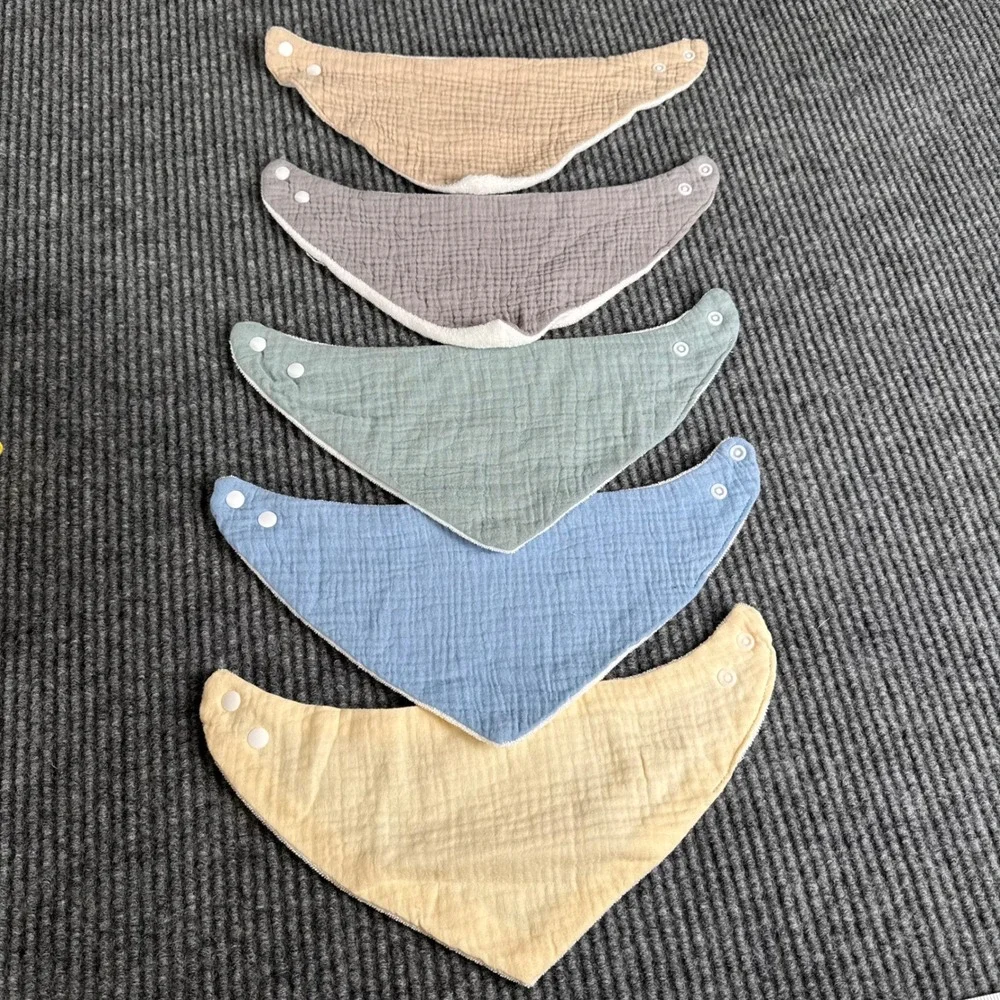 5 Pack Muslin Cotton Bandana Bibs Neutral Earth Tones Terry Cloth Backed Snaps